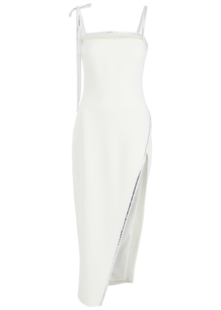 knee length dresses for ladies Cupid Tied Shoulder Embellished Midi Dress White