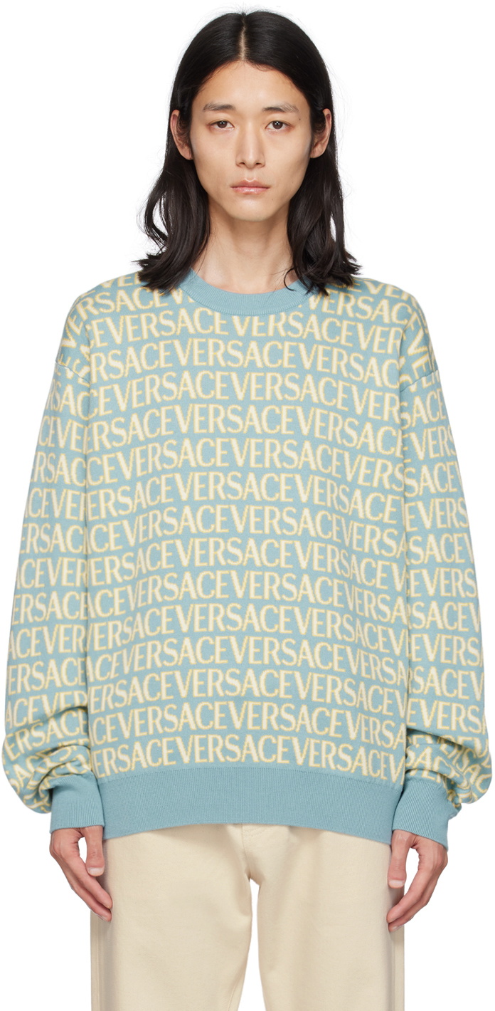 Versace Blue & Yellow Allover Sweater Versace