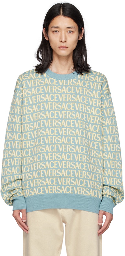 Photo: Versace Blue & Yellow Allover Sweater