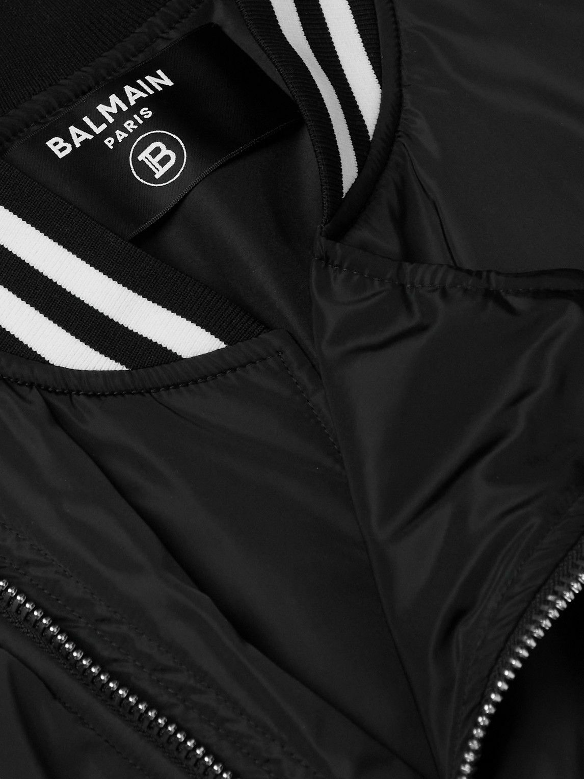 Balmain - Asymmetric Logo-Print Shell Bomber Jacket - Black Balmain