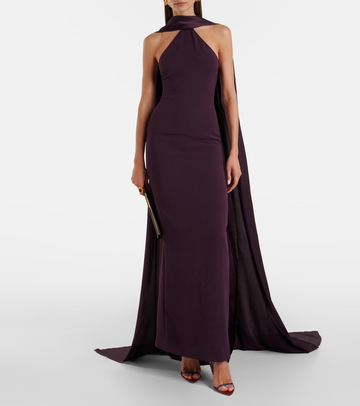 Solace London Ophelia cape-detail halterneck gown