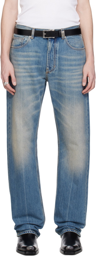 Photo: McQueen Blue Straight-Leg Washed Jeans