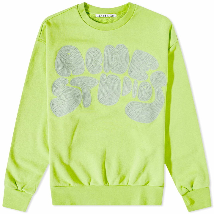 Photo: Acne Studios Men's Fyre Bubble Logo Crew Sweat in Lime Green