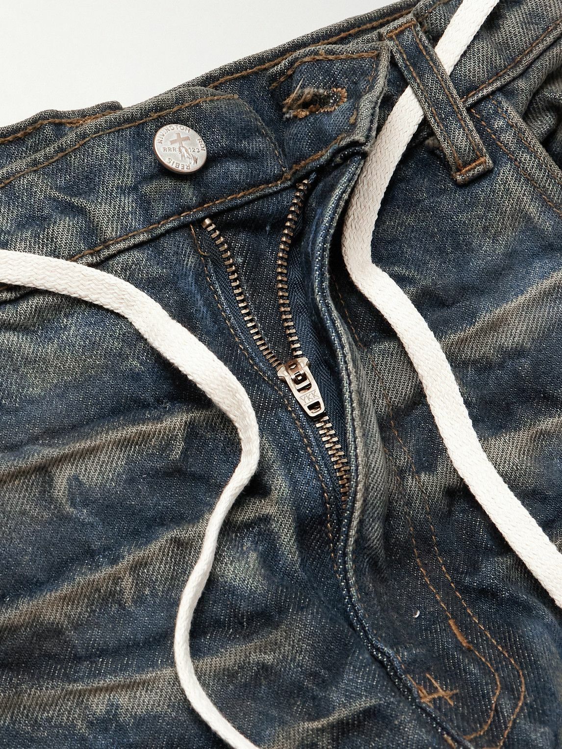 RRR123 - Fathers Engine Slim-Fit Straight-Leg Belted Distressed Jeans - Blue