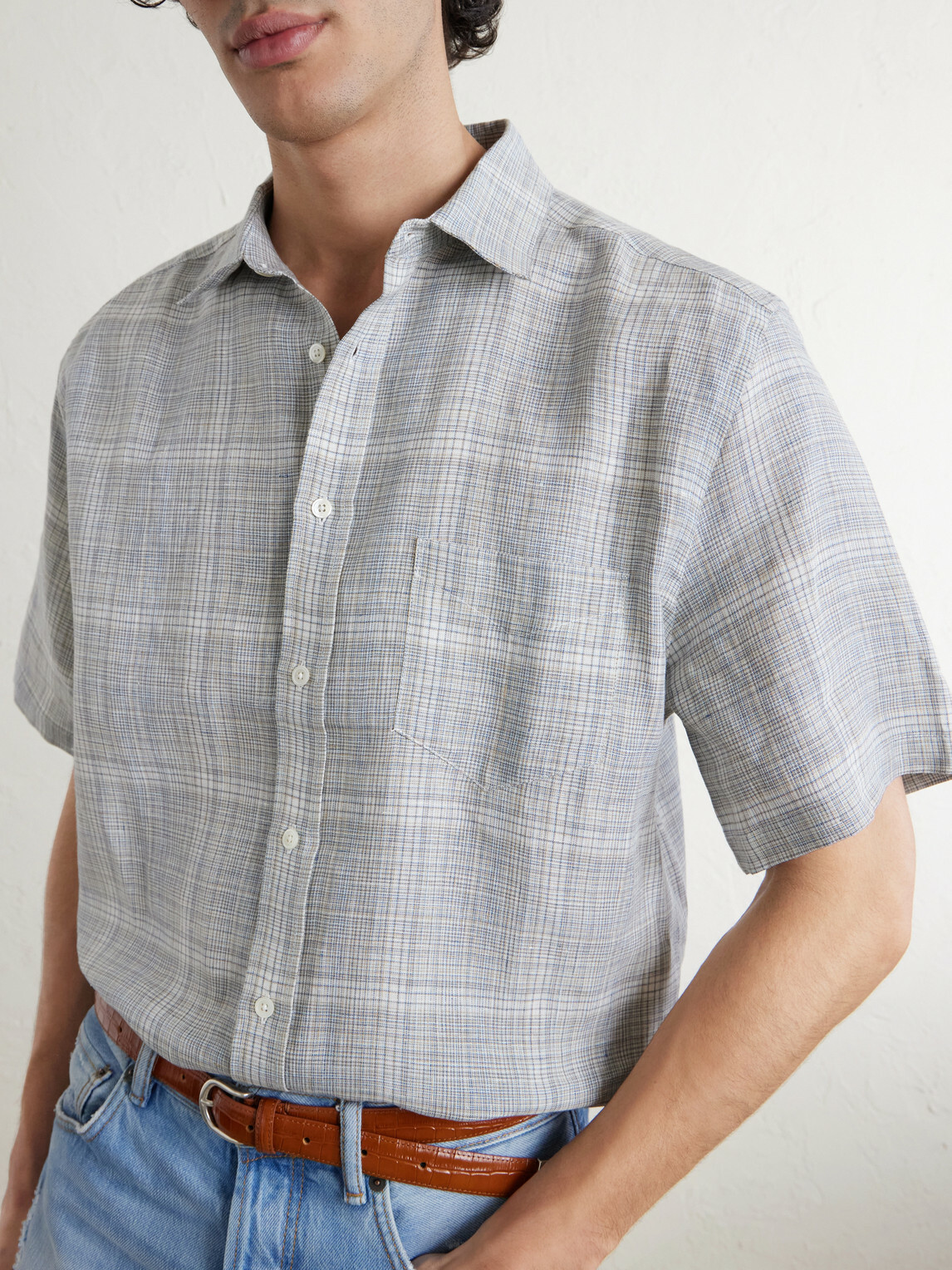 Portuguese Flannel - Gem Checked Linen Shirt - Gray