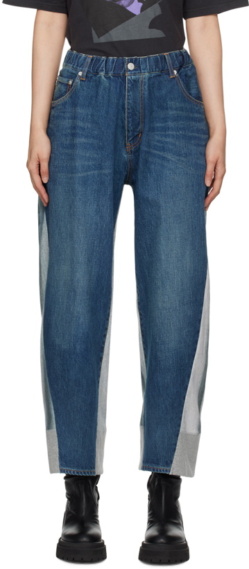 Photo: UNDERCOVER Blue & Gray Paneled Jeans