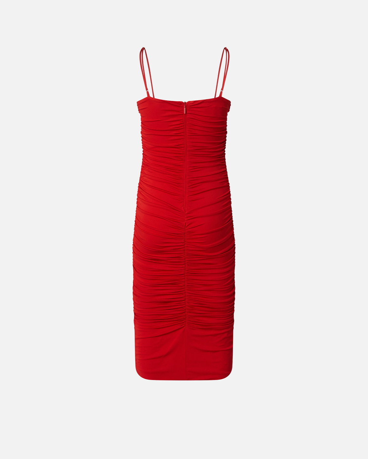 Pinko Slim Fit Technical Fabric Midi Dress With Gathering Salsa Red Pinko