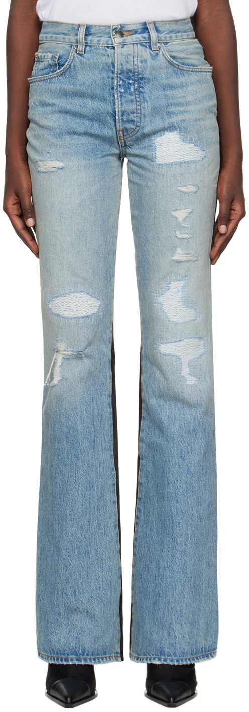 SKY INDIGO/BLACK HYBRID BOOTLEG W/ LEATHER JEANS