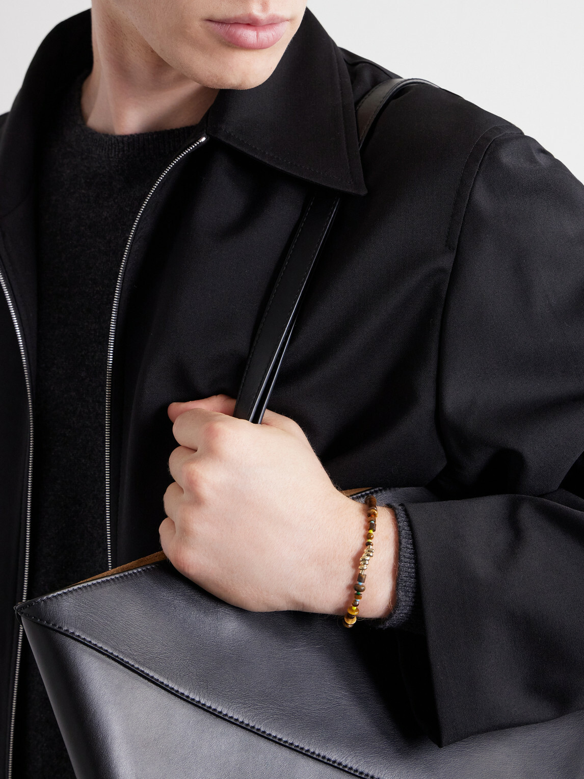 Luis Morais - 14-Karat Gold Tiger Eye Beaded Bracelet