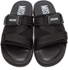 Moschino Black Neoprene Logo Tape Sandals