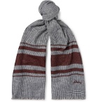 Brioni - Logo-Embroidered Striped Silk and Cashmere-Blend Scarf - Gray