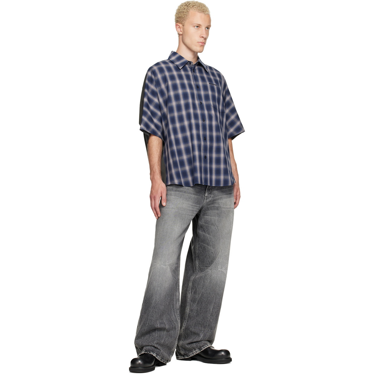 We11done Blue Dolman Short-Sleeved Shirt