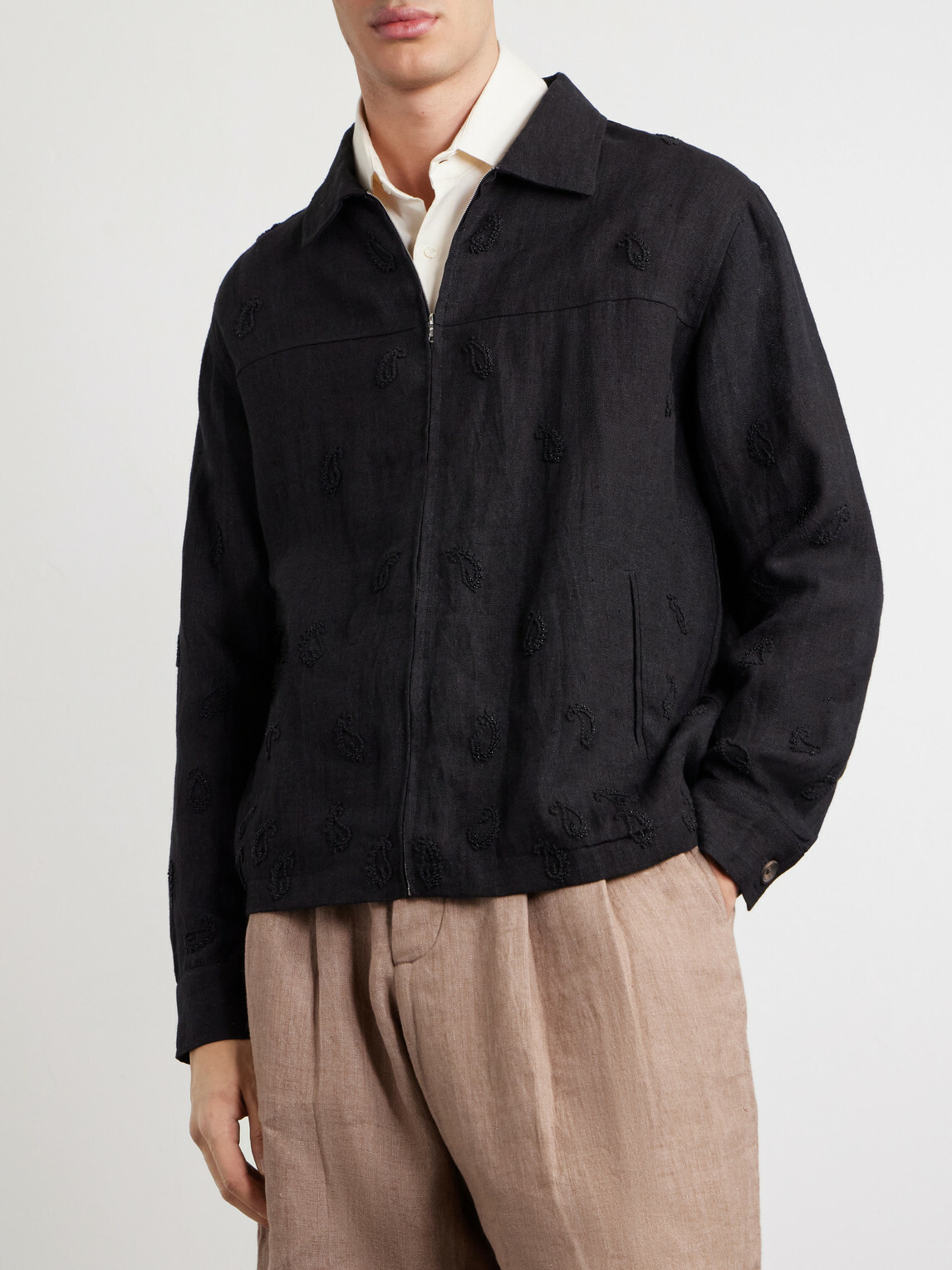 Kartik Research - Embellished Linen Blouson Jacket - Black