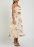 Zimmermann Luna Floral-appliquéd Linen and Silk-blend Midi Dress Cream