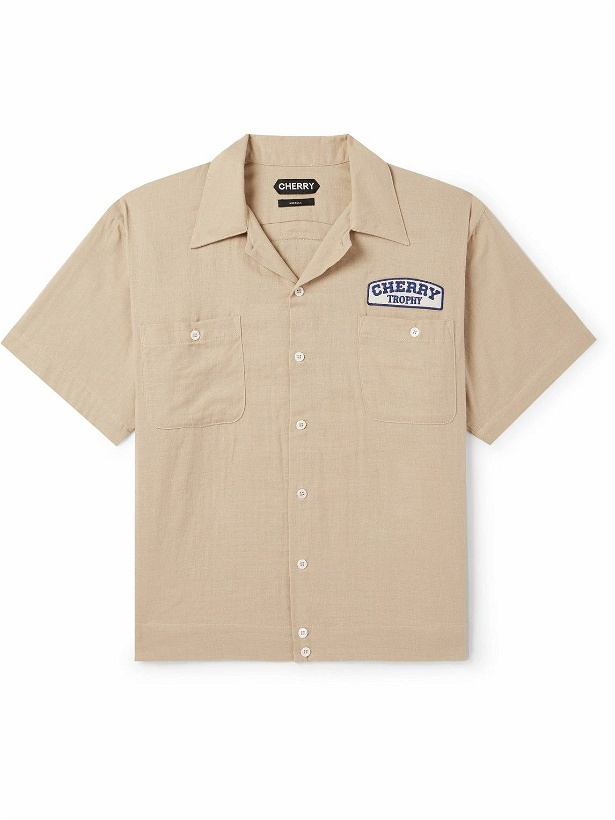 Photo: Cherry Los Angeles - Mechanic Camp-Collar Logo-Appliquéd Cotton-Blend Shirt - Neutrals