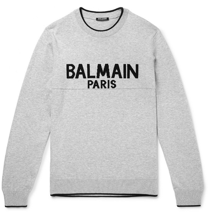 Photo: Balmain - Logo-Intarsia Cotton Sweater - Men - Gray