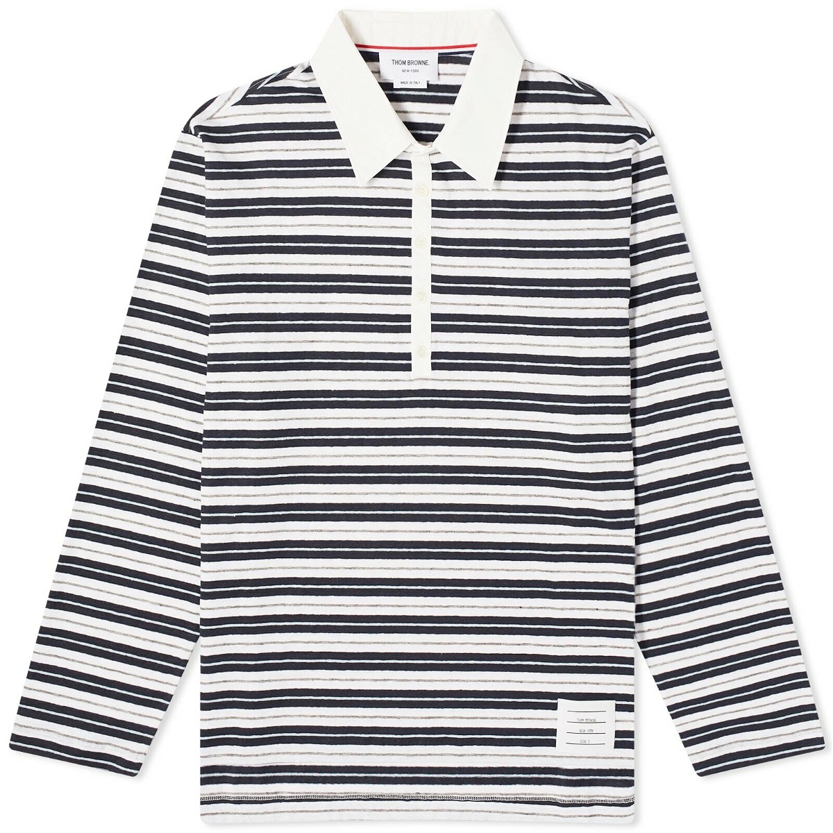 Photo: Thom Browne Men's Striped Rugby Fit Polo Shirt in Navy