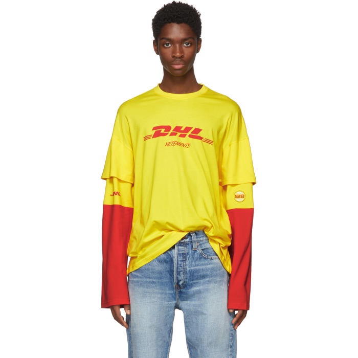 Photo: Vetements Yellow and Red Long Sleeve DHL T-Shirt
