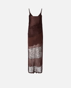 Pinko Satin Lace And Rhinestone Fringe Slip Dress Soil Brown