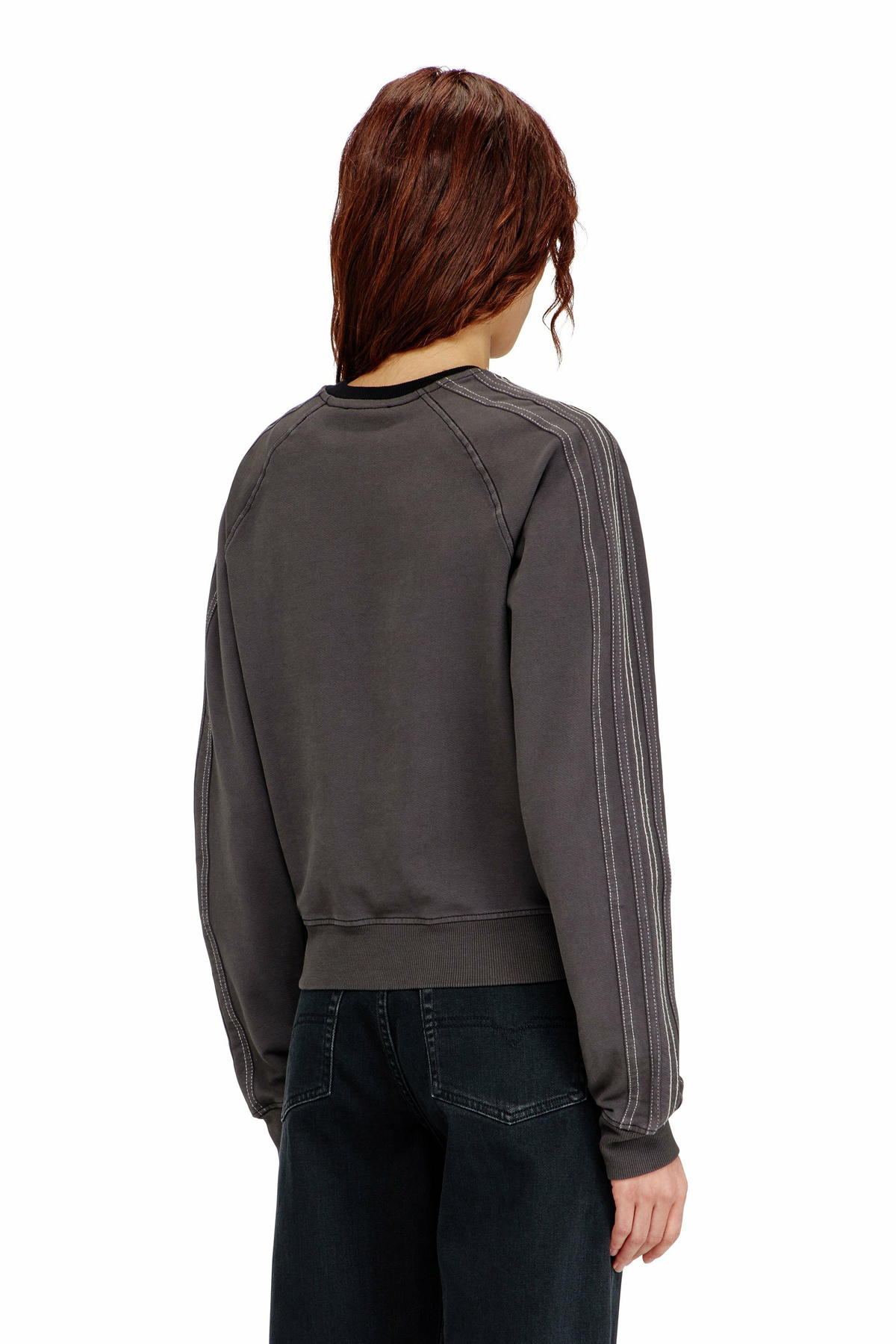 Diesel Sweatshirt with bands and Oval D embroidery - Sweaters Womens in Grey