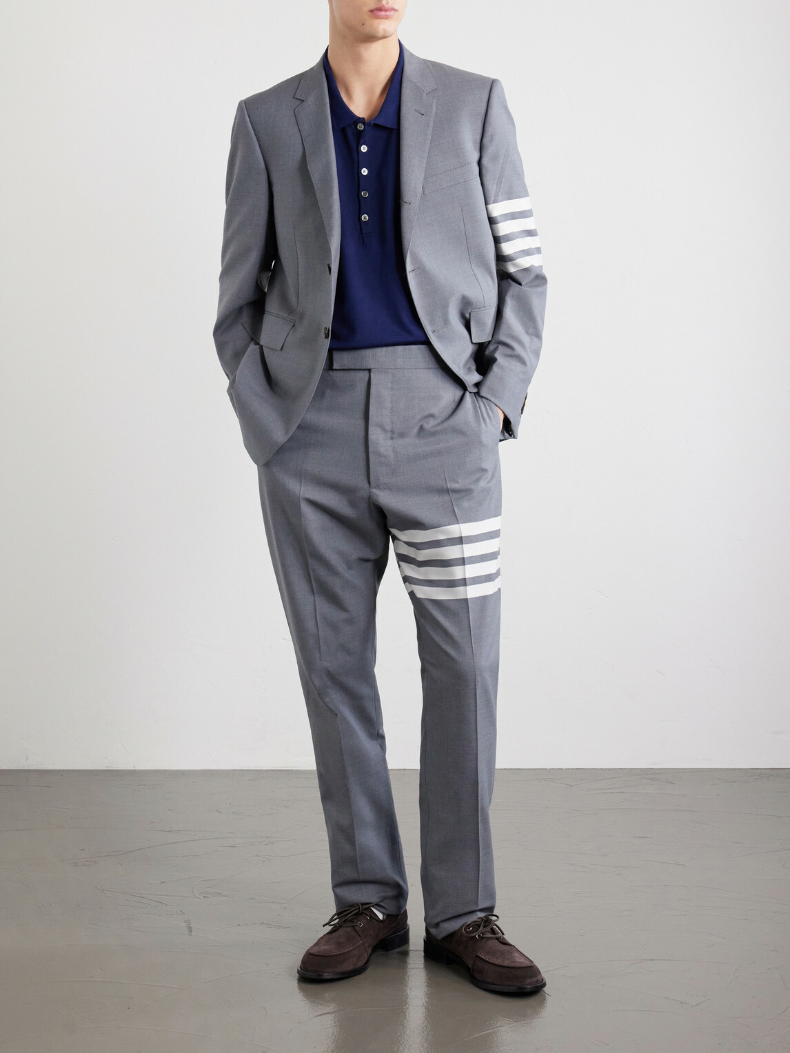 Thom Browne - Striped Logo-Appliqué Cotton-Jersey Polo Shirt - Blue