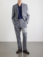 Thom Browne - Striped Logo-Appliqué Cotton-Jersey Polo Shirt - Blue