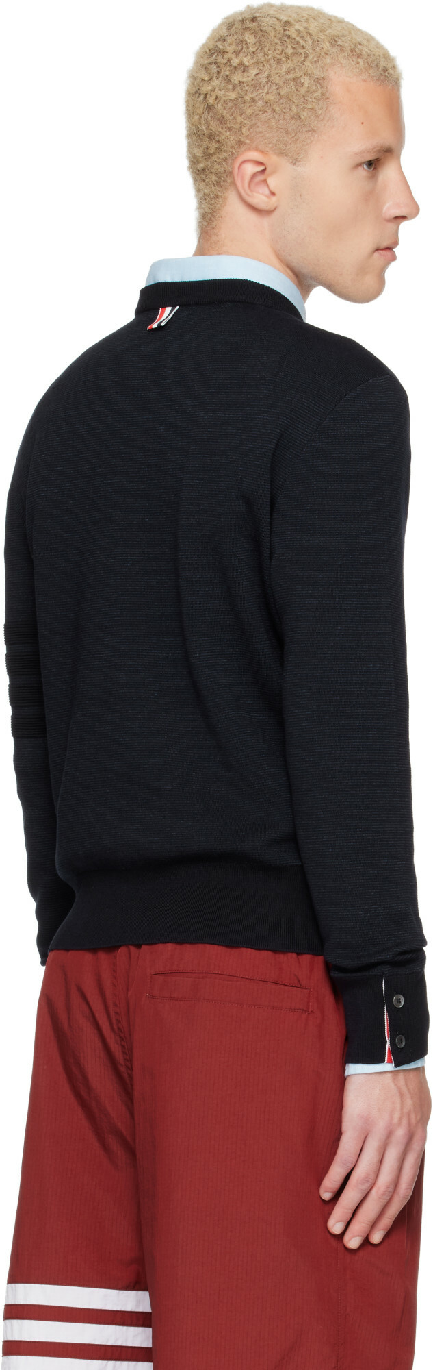 Thom Browne Navy Ottoman Milano Stitch 4-Bar Bomber Sweater
