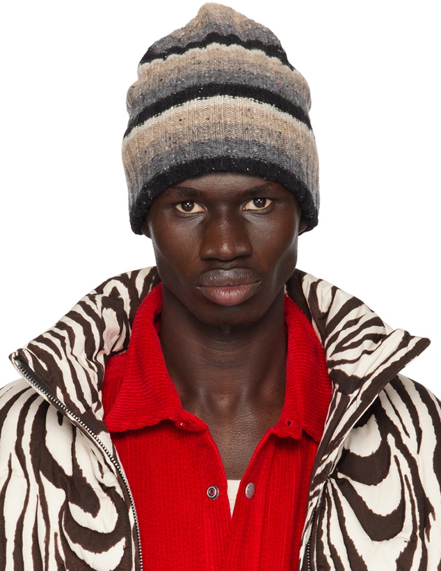 Photo: ERL Beige & Gray Wool Striped Beanie