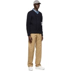Thom Browne Navy Aran Cable 4-Bar V-Neck Sweater