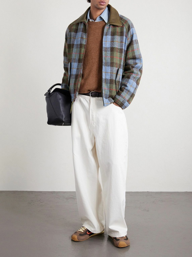 Photo: Golden Bear - Dunbar Leather-Trimmed Checked Wool Jacket - Green