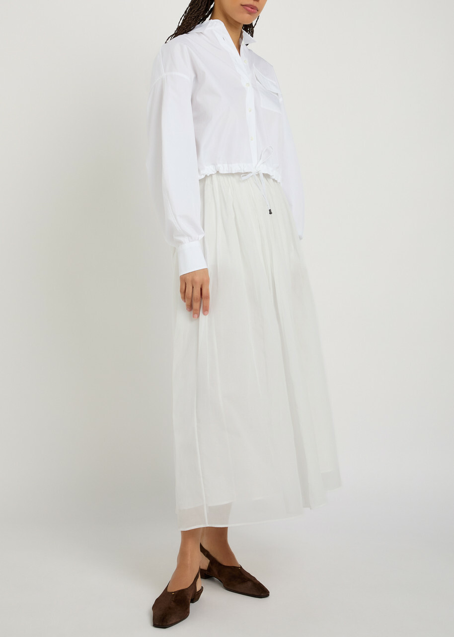 Brunello Cucinelli Gathered Cotton Midi Skirt White