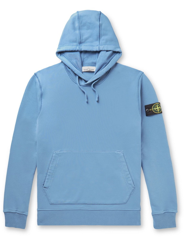 Photo: Stone Island - Logo-Appliquéd Cotton-Jersey Hoodie - Blue