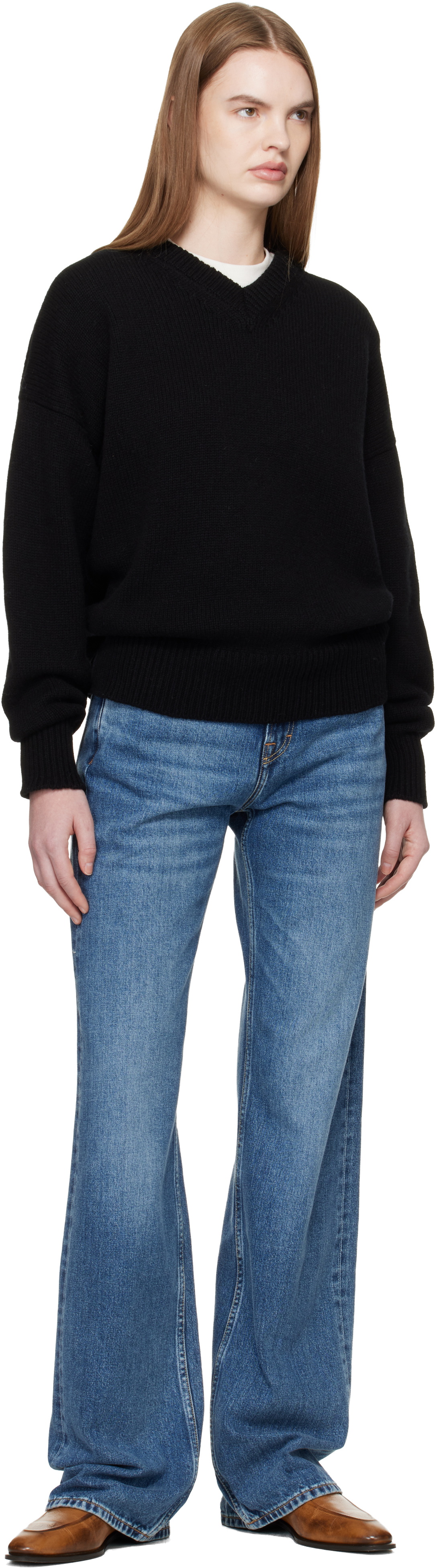 &Daughter Black Balla Slouch V-Neck Sweater