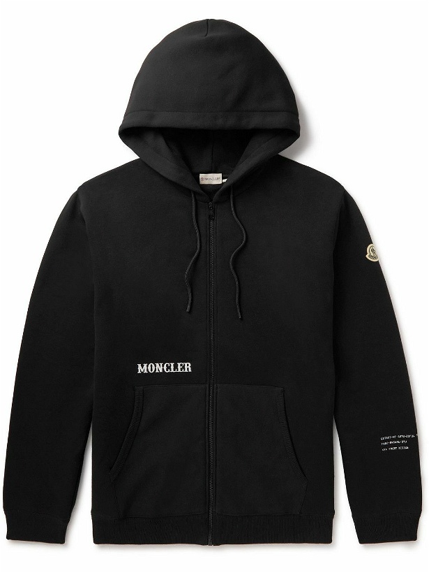 Photo: Moncler Genius - 7 Moncler FRGMT Hiroshi Fujiwara Logo-Appliquéd Cotton-Jersey Hoodie - Black