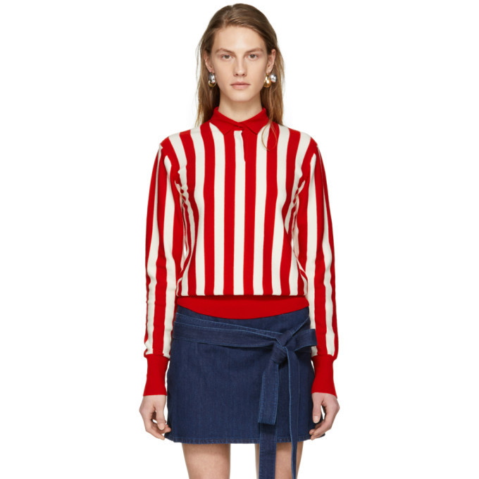 Photo: JW Anderson Red and Ecru High Neck Knit Pullover