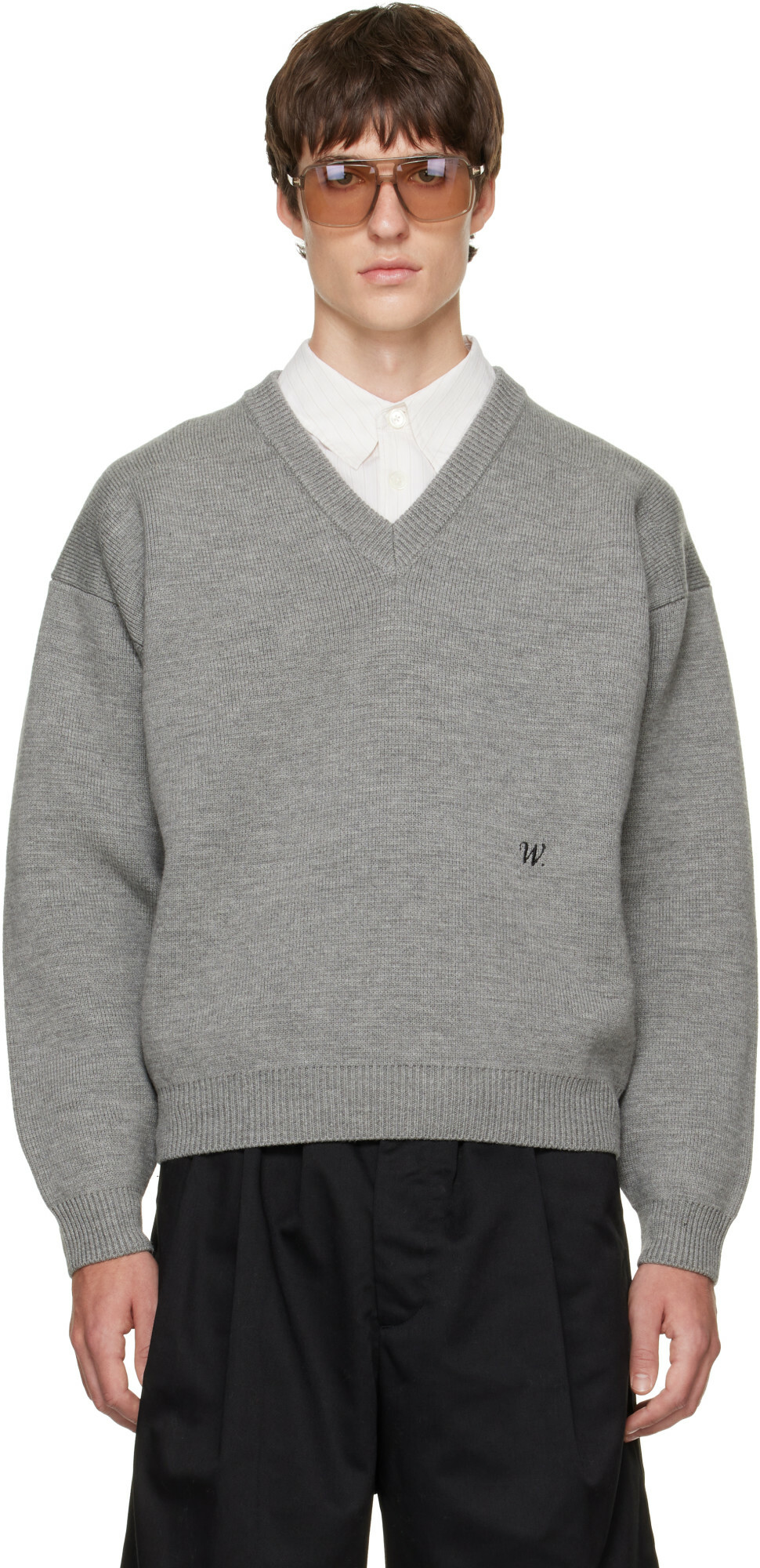 WILLY CHAVARRIA Gray 'Chavarria' V-Neck Sweater