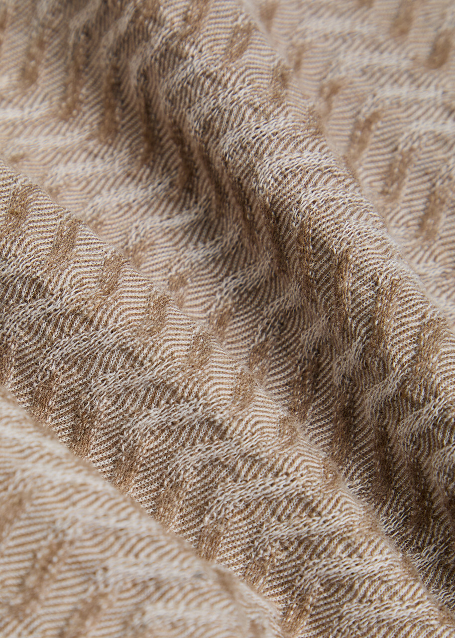 Emporio Armani Chevron-knit Straight-leg Cotton-blend Trousers Beige