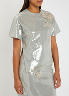 Huishan Zhang Sammi Floral-appliquéd Sequin T-shirt Silver