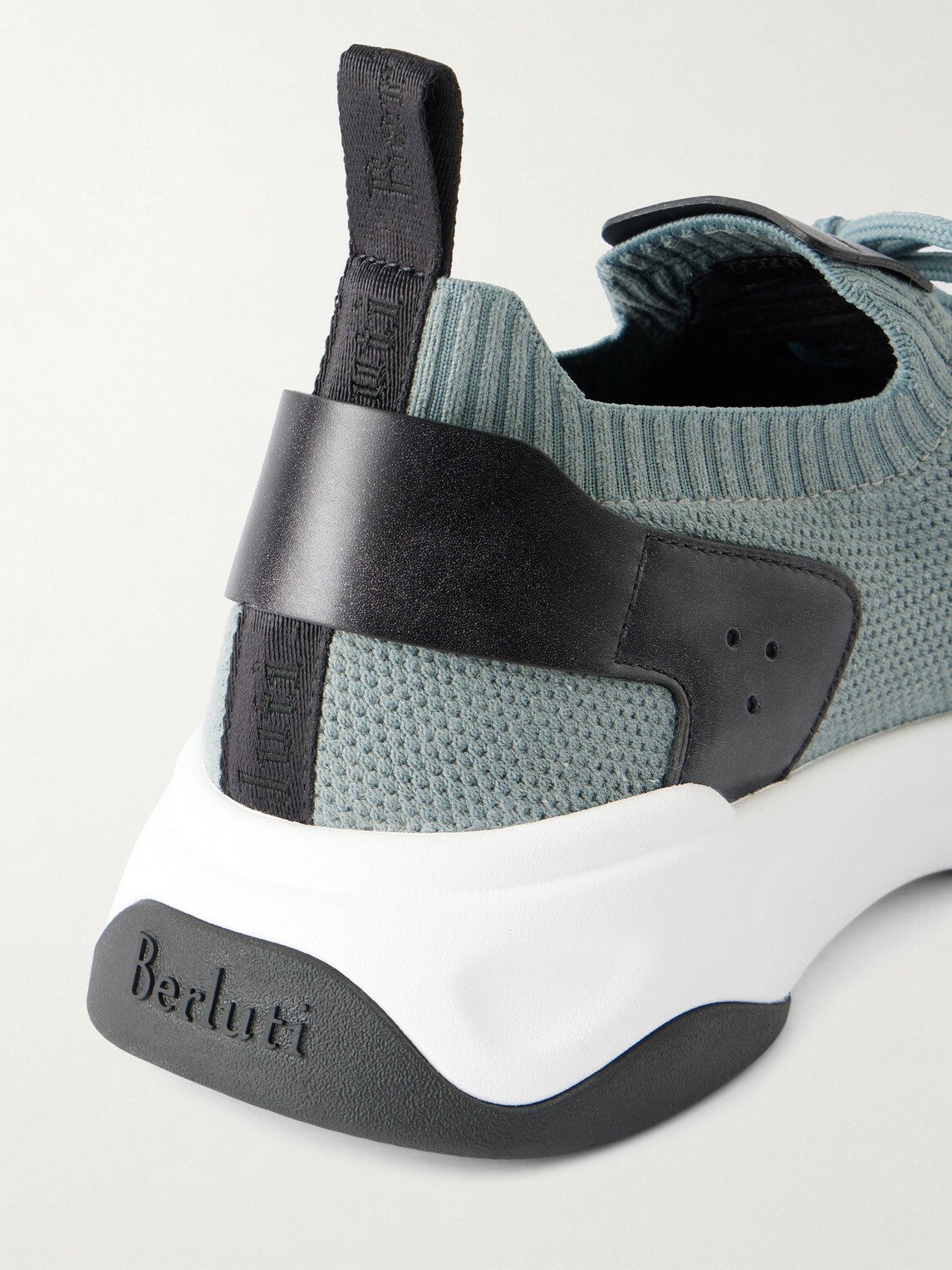 Berluti - Shadow Leather-Trimmed Stretch-Knit Sneakers - Blue
