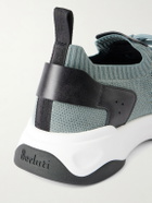 Berluti - Shadow Leather-Trimmed Stretch-Knit Sneakers - Blue