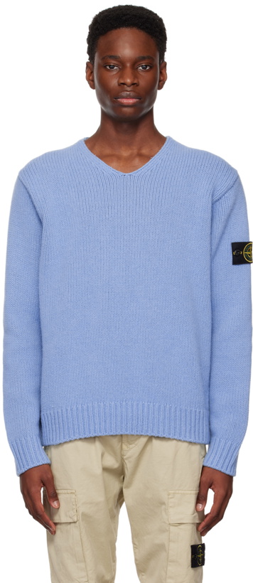 Photo: Stone Island Blue V-Neck Sweater