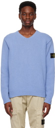 Stone Island Blue V-Neck Sweater