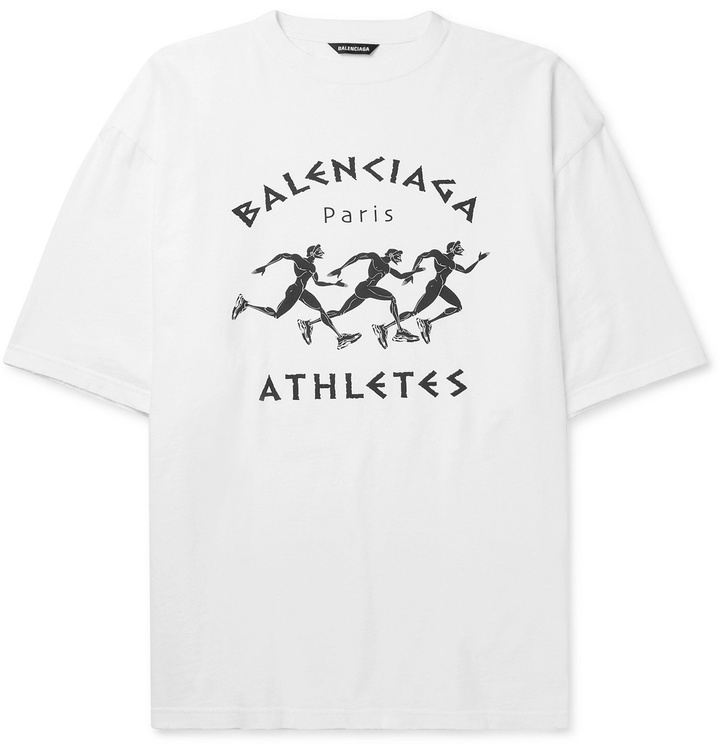 Photo: BALENCIAGA - Oversized Printed Cotton-Jersey T-Shirt - White