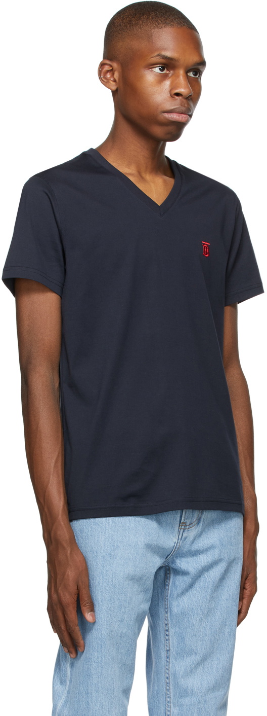 Burberry Navy Marlet V Neck T Shirt Burberry