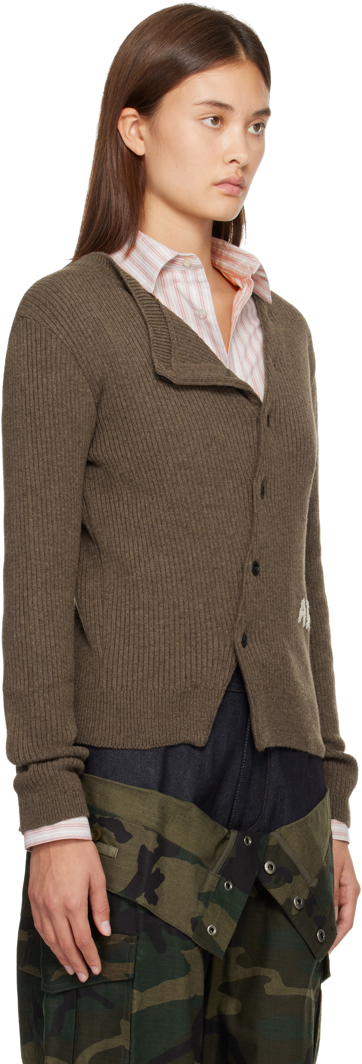 Andersson Bell Brown Hand Stitched Basic Cardigan