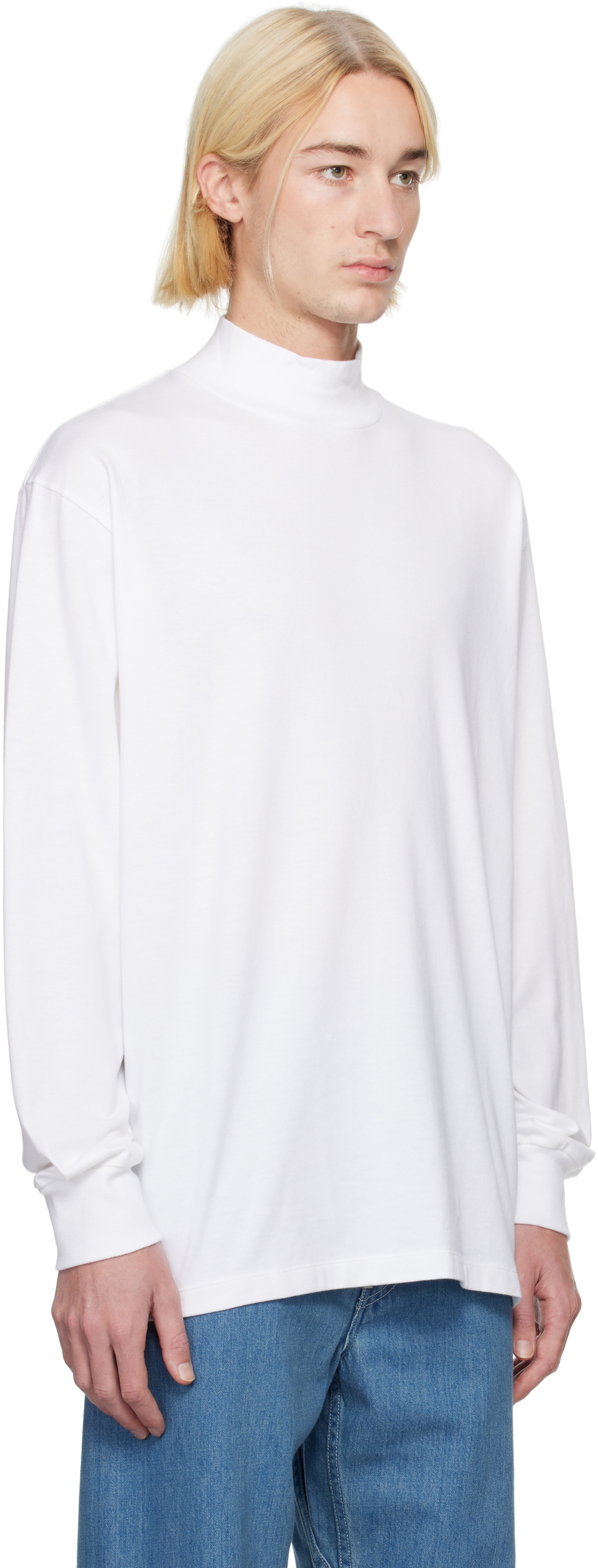 nanamica White L/S Mock Neck T-shirt Nanamica