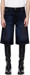 COÛT DE LA LIBERTÉ Navy Zander Stretch Suede Baggy Denim Shorts