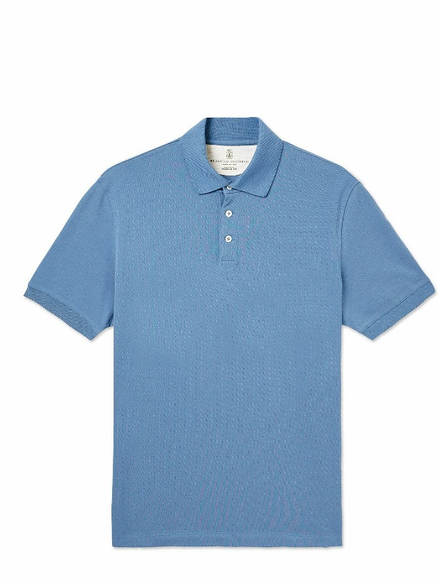Photo: Brunello Cucinelli - Cotton-Piqué Polo Shirt - Blue