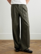 CELINE - Wide-Leg Pleated Checked Wool Trousers - Green