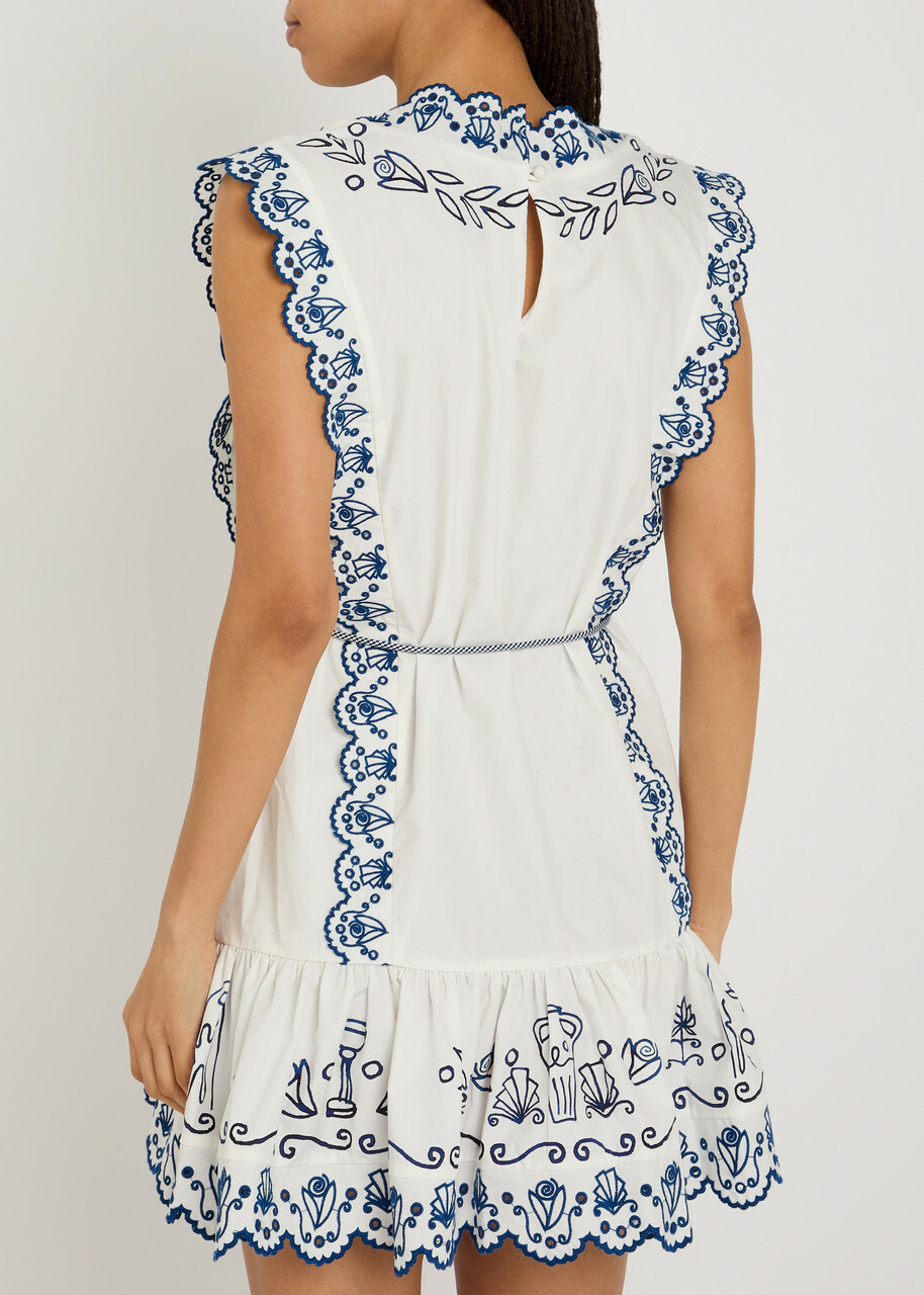 Alemais Leela Embroidered Cotton Mini Dress Cream